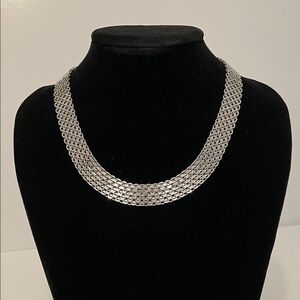 Bronzoro Italy 18K White Gold Plated Mesh Weave/ Panther Link Necklace